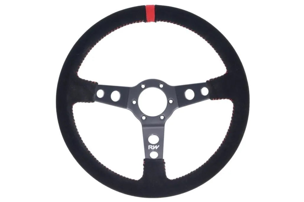 Raceworks 350mm Suede Steering Wheel Dished With Red Stitching VPR-197RD