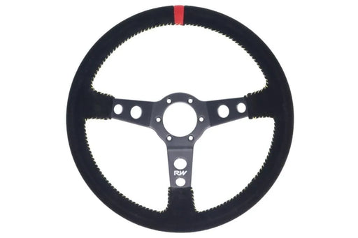 Raceworks 350mm Suede Steering Wheel Dished With Yellow Stitching VPR-197YL